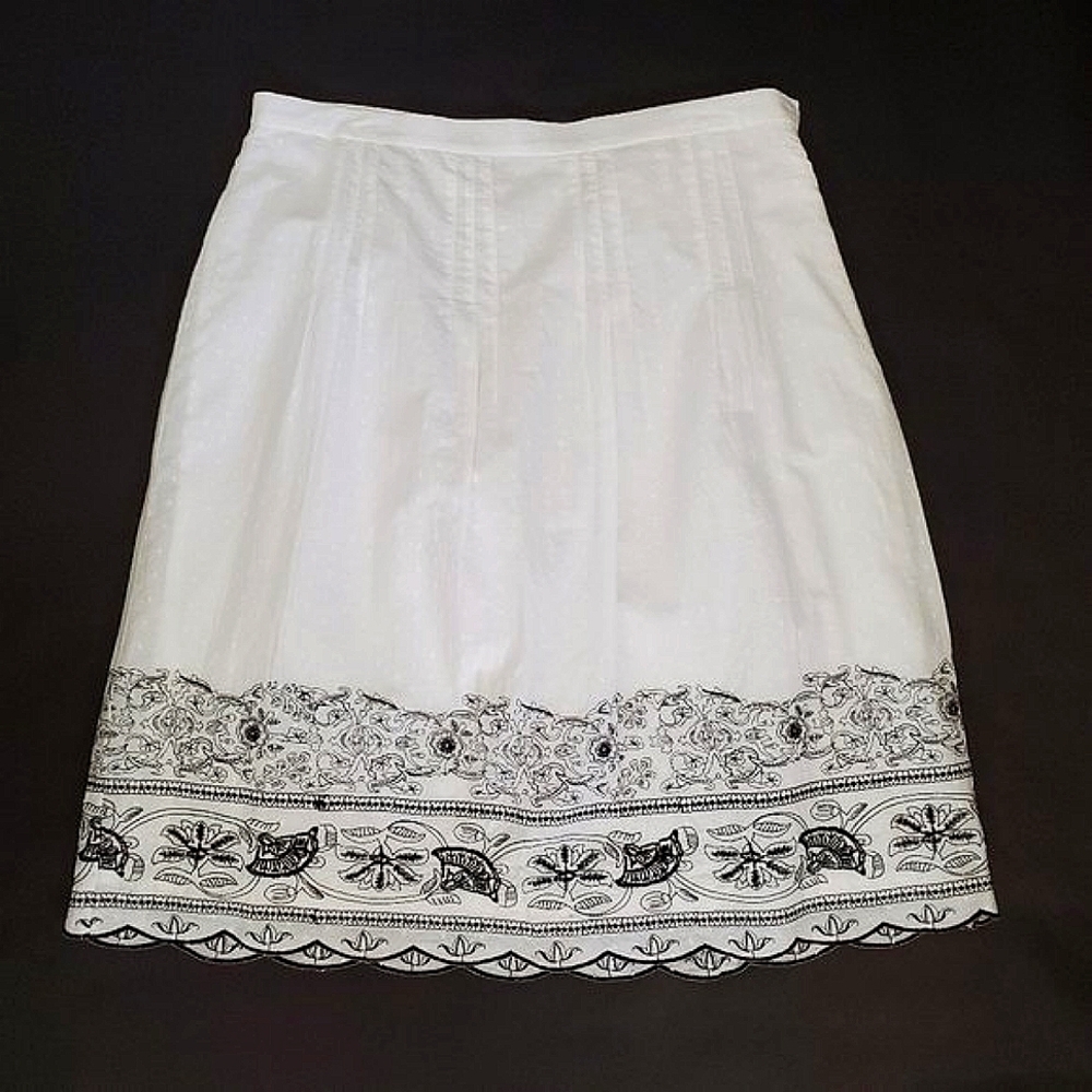 Pendleton White Cotton Embroidered Pleated Peasant Midi Skirt